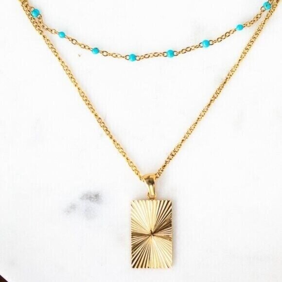 Blue Dainty Enamel Dot Necklace Waterproof layering necklace non-tarnish Gold - Picture 8 of 11